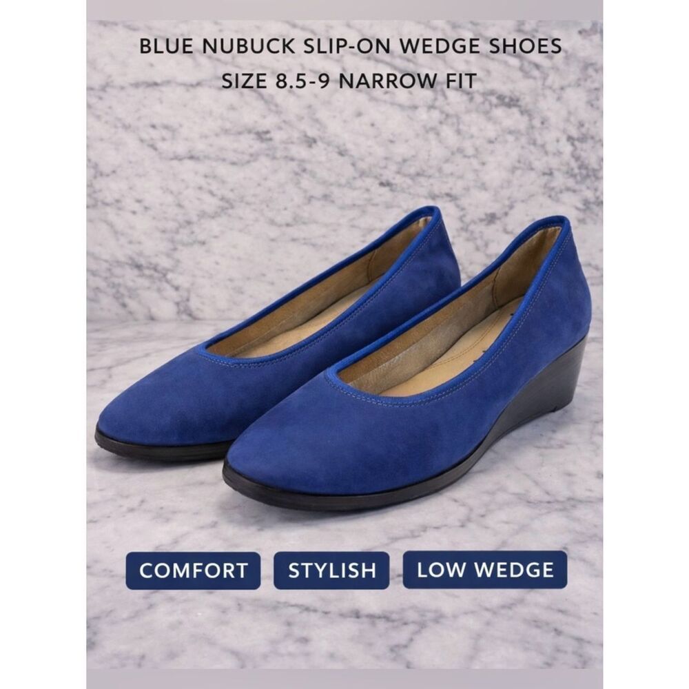 Robert Zur Blue Nubuck Wedge Shoes Slip On Comfort Flats Size 8.5-9